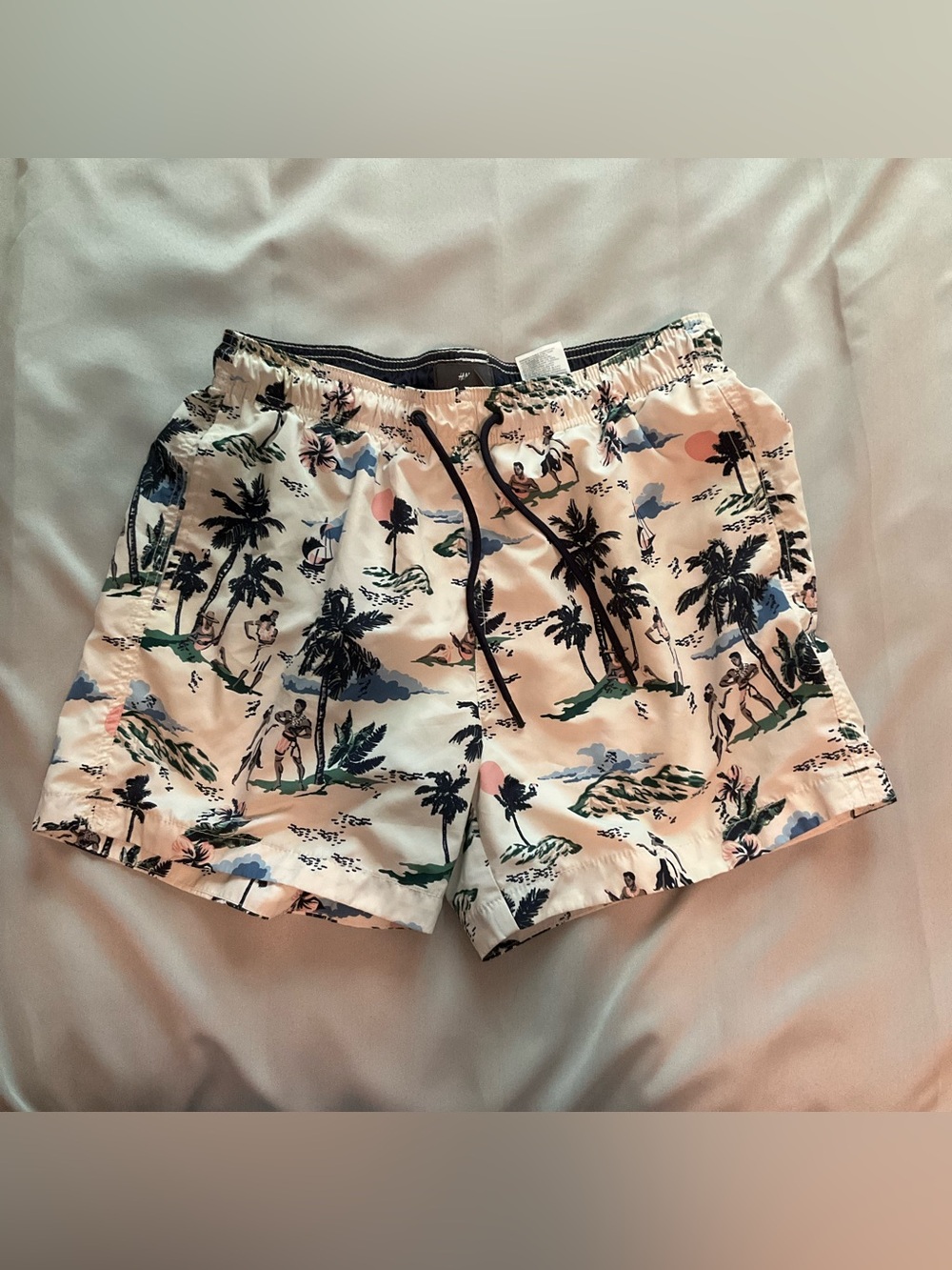 Men's Tropical Print Swim Shorts in White